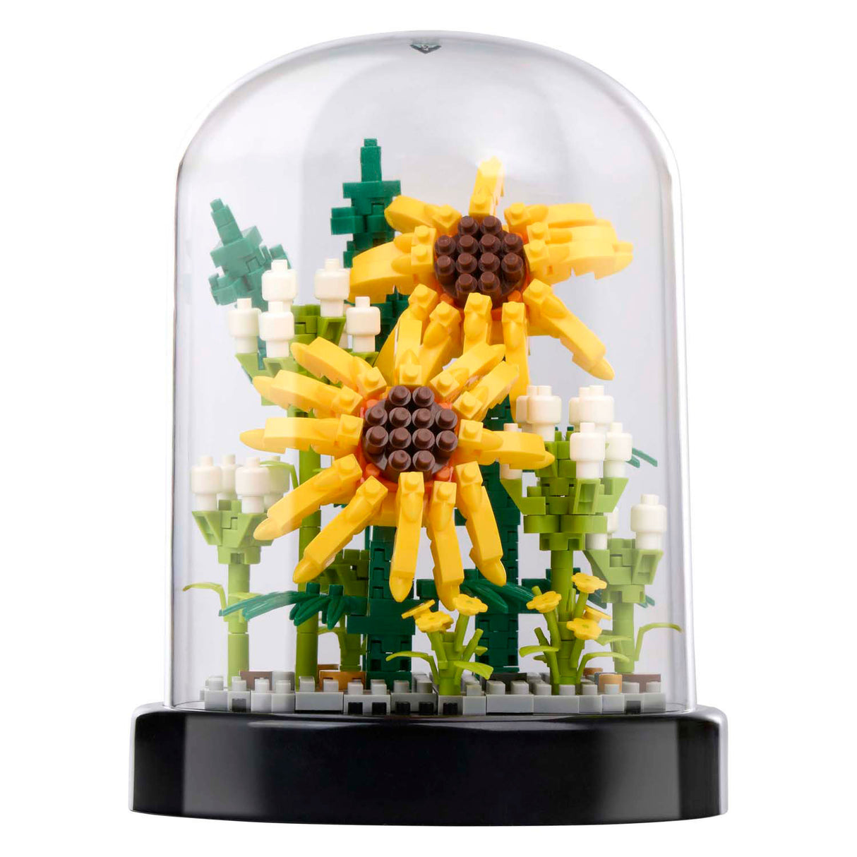 Blumenbausteine in einer Glasglocke