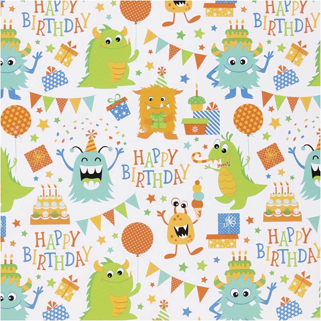 Creativ Company Geschenkpapier, Geburtstag, B: 50 cm, 80 g, fröhliche Farben, 100 m 1 Rolle