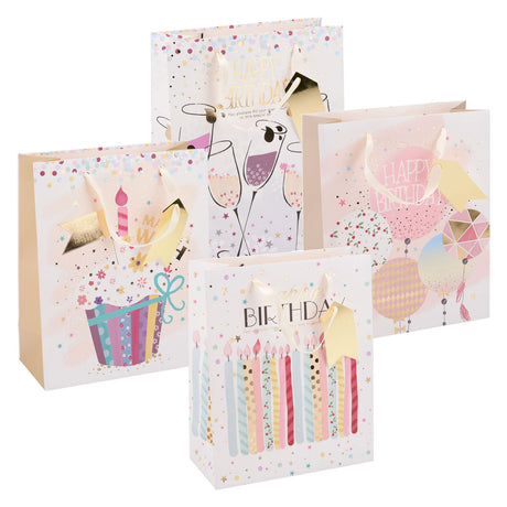 Edco Geburtstagsgeschenktüte – ca. 32x26x12 cm - Happy Birthday Geschenktüte - Geburtstagsgeschenktüte mit Henkeln - Geschenkverpackung für Geburtstagsgeschenke - sortiertes Design - 1 zufällige Tüte