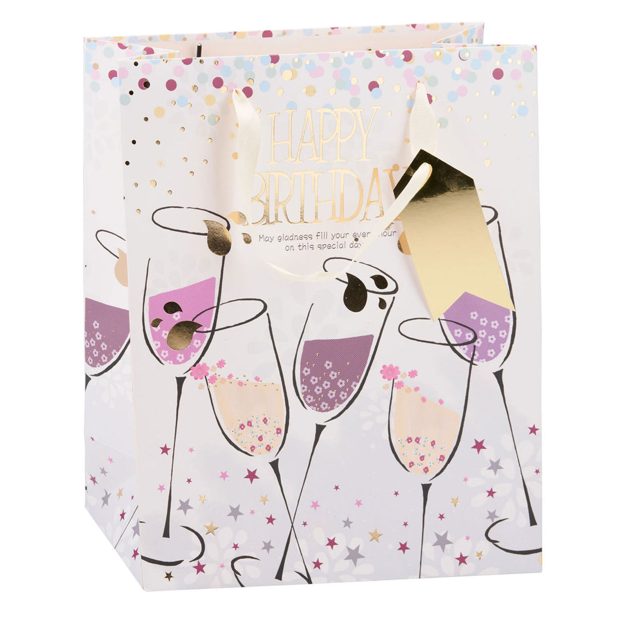 Edco Geburtstagsgeschenktüte – ca. 32x26x12 cm - Happy Birthday Geschenktüte - Geburtstagsgeschenktüte mit Henkeln - Geschenkverpackung für Geburtstagsgeschenke - sortiertes Design - 1 zufällige Tüte