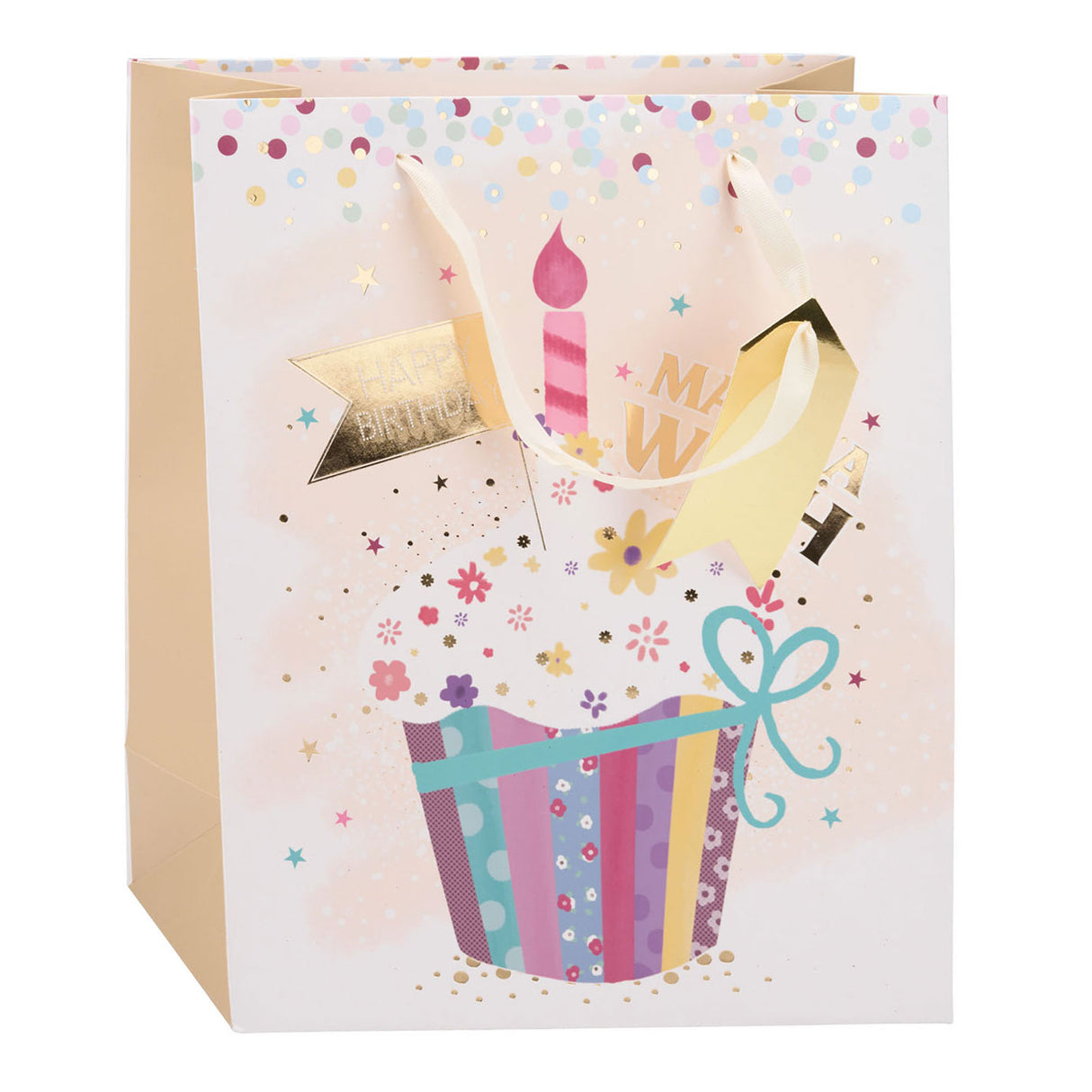 Edco Geburtstagsgeschenktüte – ca. 32x26x12 cm - Happy Birthday Geschenktüte - Geburtstagsgeschenktüte mit Henkeln - Geschenkverpackung für Geburtstagsgeschenke - sortiertes Design - 1 zufällige Tüte