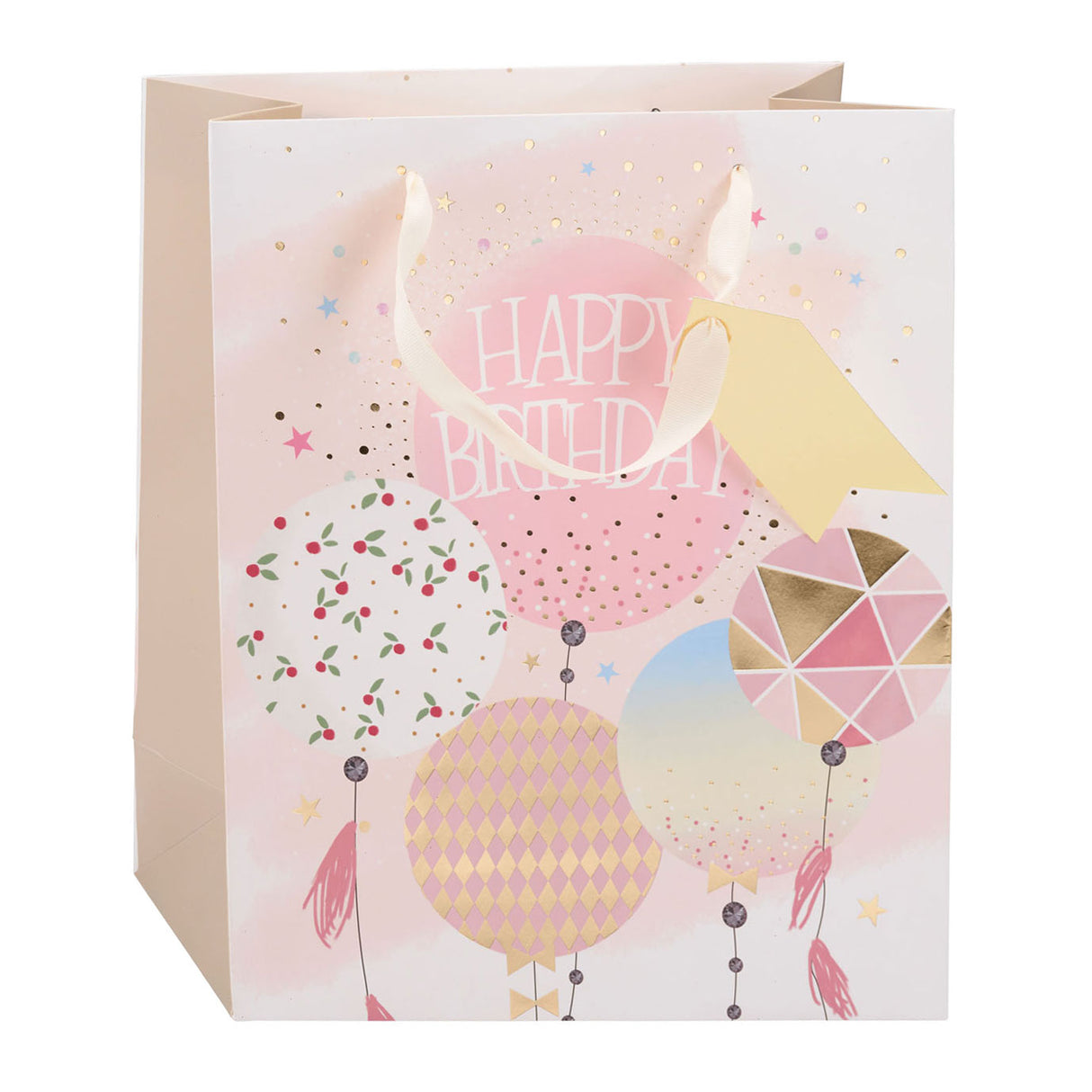 Edco Geburtstagsgeschenktüte – ca. 32x26x12 cm - Happy Birthday Geschenktüte - Geburtstagsgeschenktüte mit Henkeln - Geschenkverpackung für Geburtstagsgeschenke - sortiertes Design - 1 zufällige Tüte