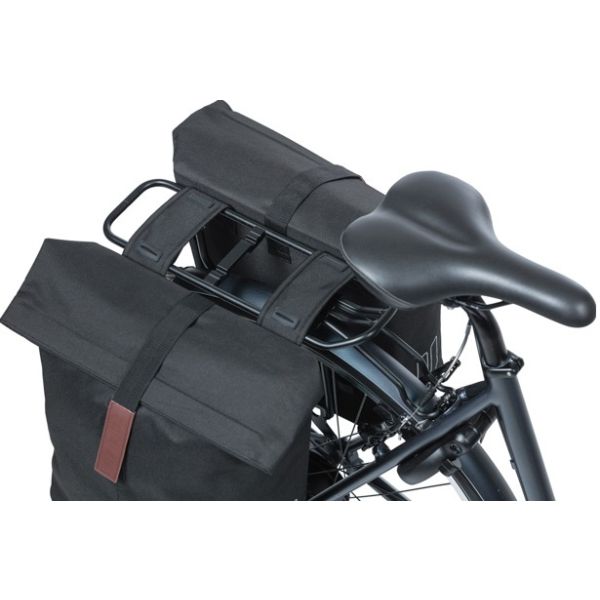 Basilikum -Stadt -Doppelfahrradbeutel - Wasser -Repellent Polyester - Schwarz - Universal Bridge System - 28-32L