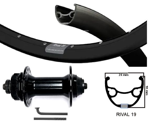 Ruota anteriore kgs da 28 pollici (622) rivale 19 Centerlock nero spaccato