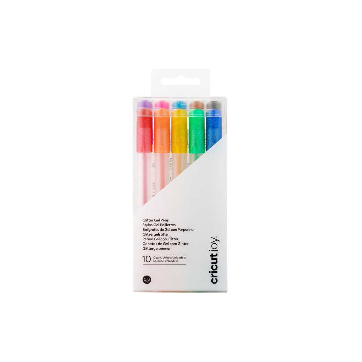 Cricut Joy • Glitzer-Gelstifte, 10er-Pack (Regenbogen + Rosa, Braun, Schwarz)