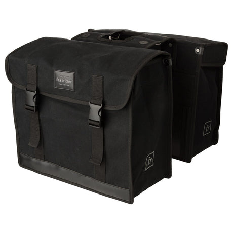 Fastrider canvas hybride 36 dubbele fietstas zwart 47l - afgeschuind - waterafstotend canvas - reflecterend - geschikt voor e-bike