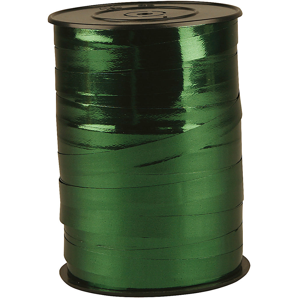 Geschenkband, B: 10 mm, glänzend, grün metallic, 250 m 1 Rolle