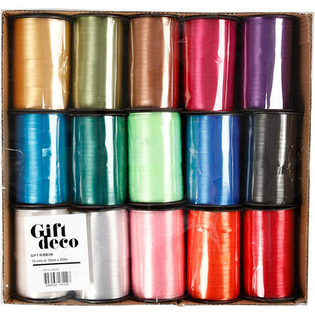 Creativ Company Geschenkband, B: 10 mm, glänzend, verschiedene Farben, 15x250 m 1 Karton