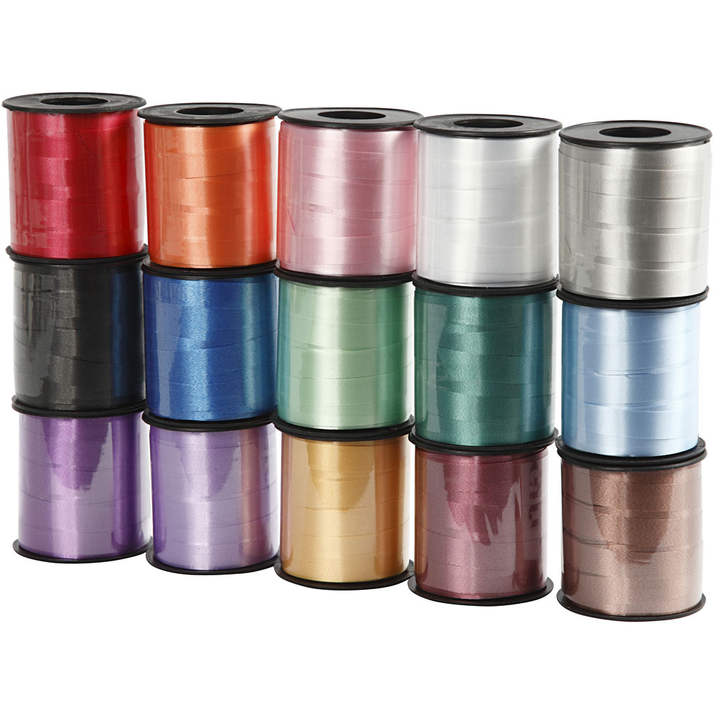 Creativ Company Geschenkband, B: 10 mm, glänzend, verschiedene Farben, 15x50 m 1 Box
