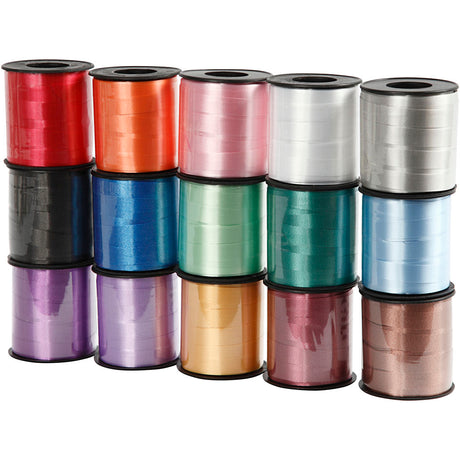 Creativ Company Geschenkband, B: 10 mm, glänzend, verschiedene Farben, 15x50 m 1 Box