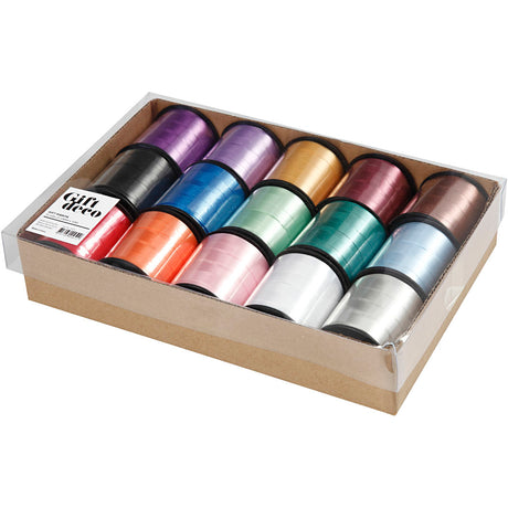 Creativ Company Geschenkband, B: 10 mm, glänzend, verschiedene Farben, 15x50 m 1 Box