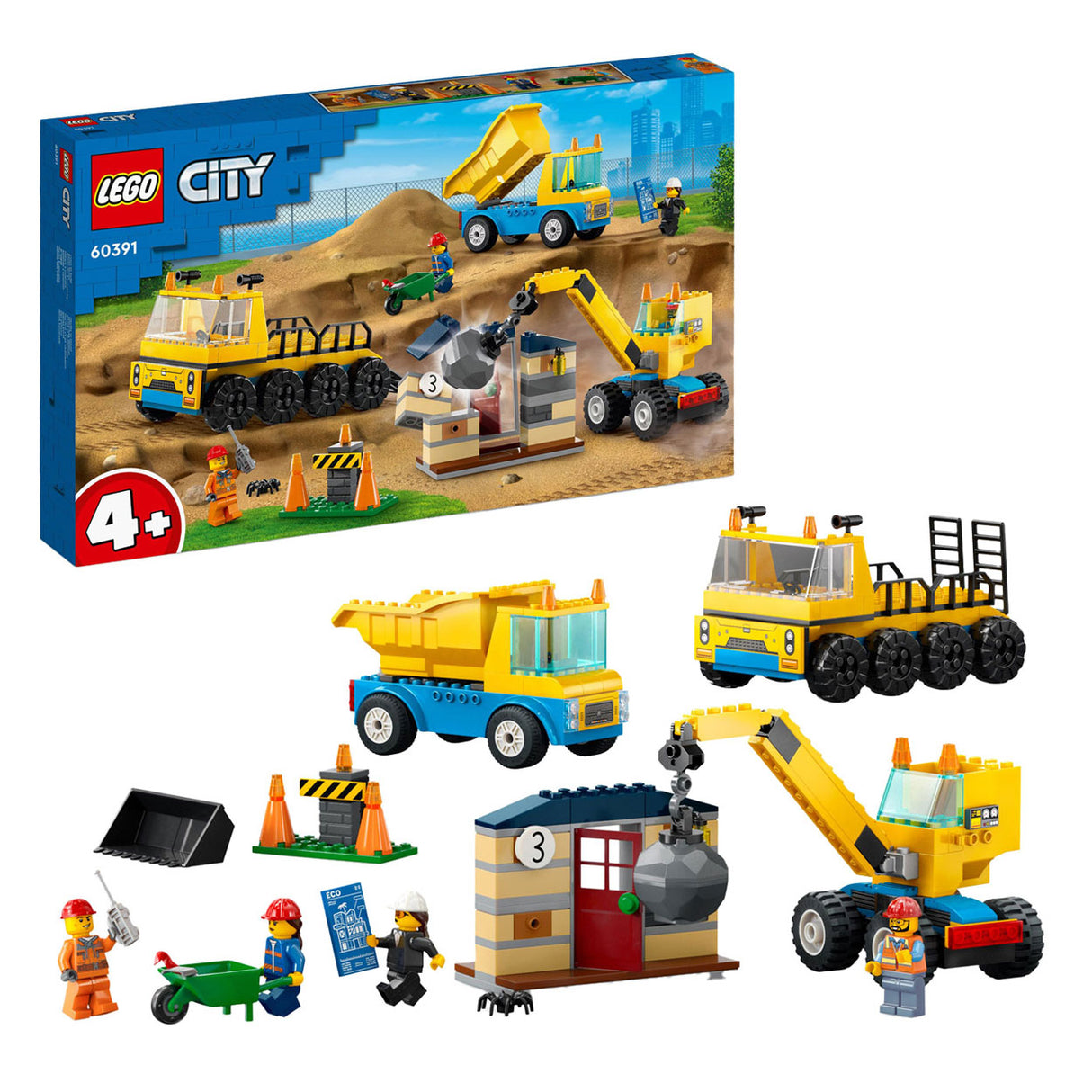 LEGO LEGO CITY 60391 Kip Truck, camión de construcción y grúa de demolición