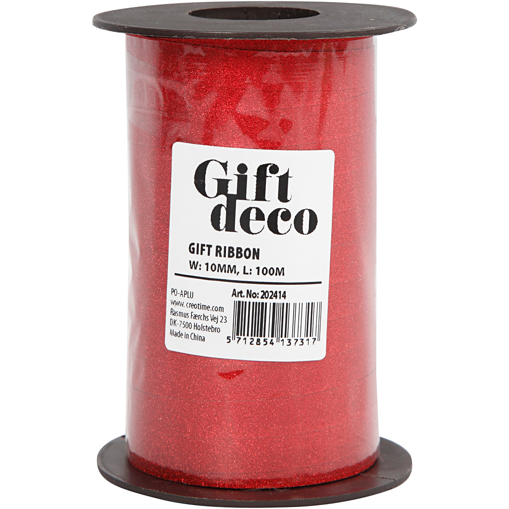 Creativ Company Geschenkband, B: 10 mm, Glitzer, Rot, 100 m 1 Rolle