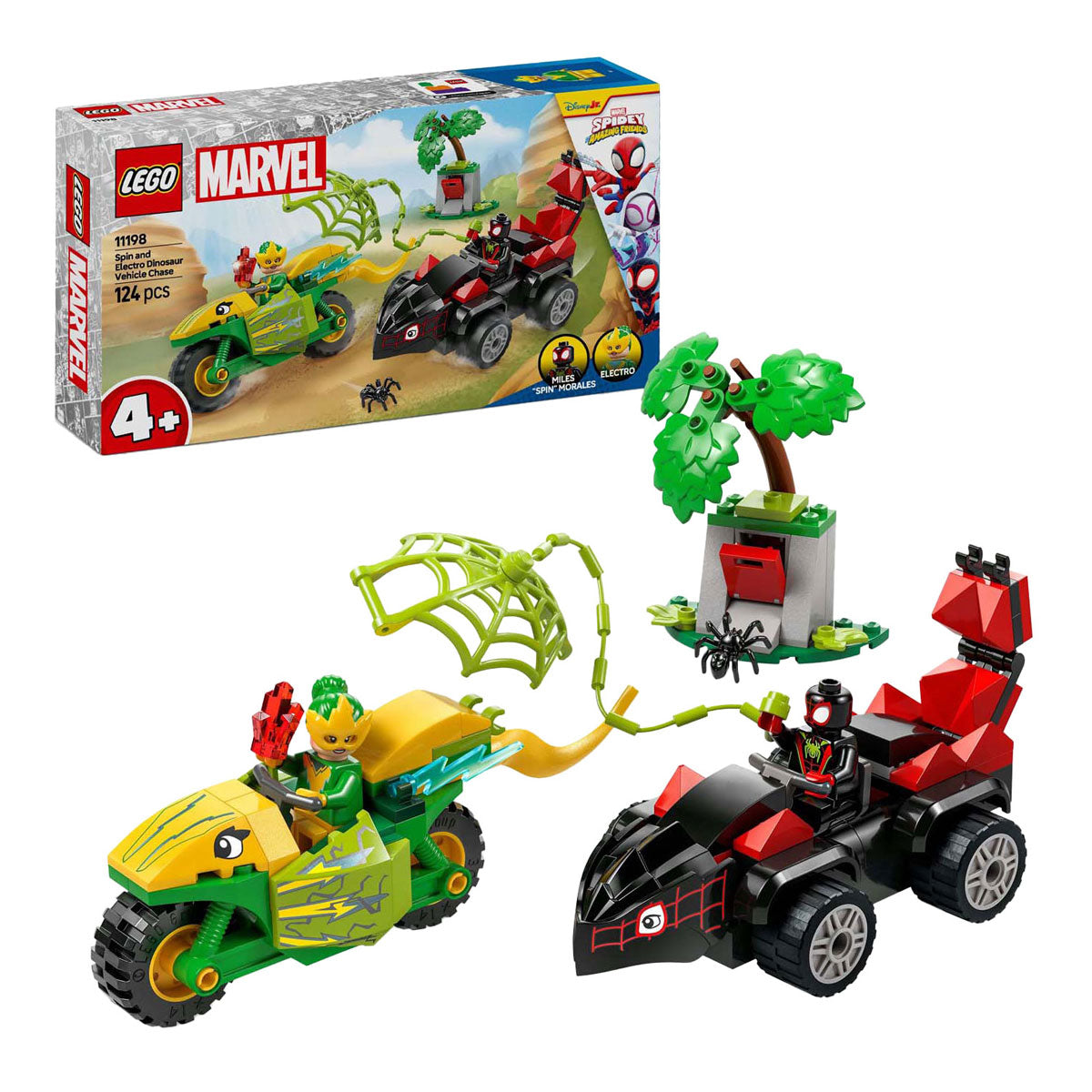 Lego Spidey 11198 Spin in Electro Chase z vozili dinozavrov