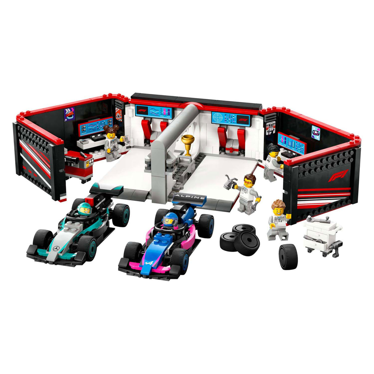 Garage LEGO CITY 60444 F1 avec Mercedes-AMG et voitures alpines