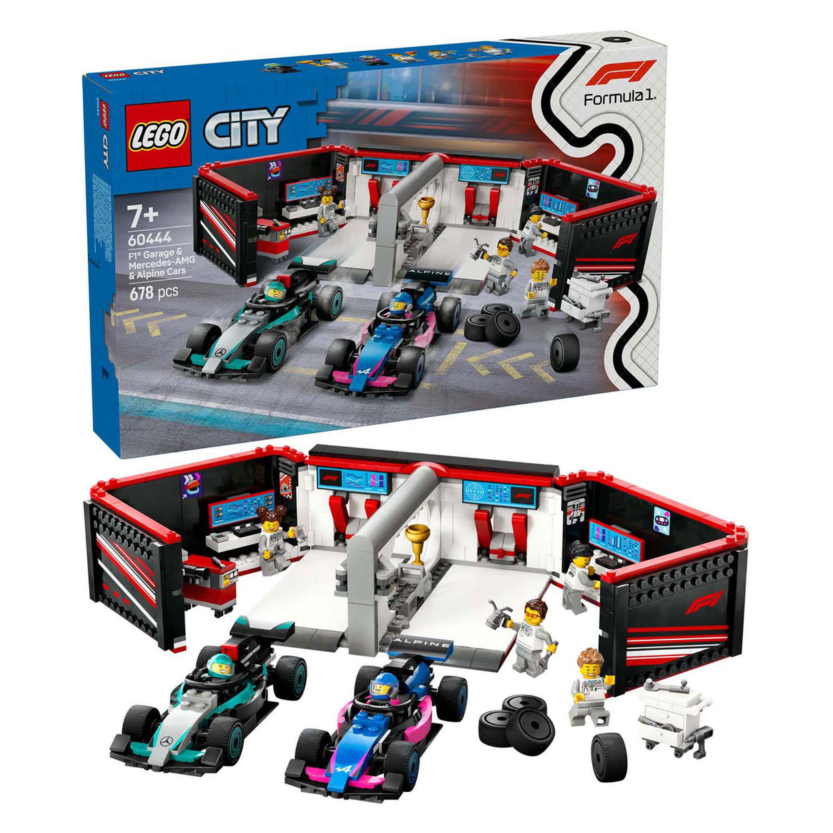 Lego City 60444 F1 Garage mat Mercedes-AMG an Alpine Autoen