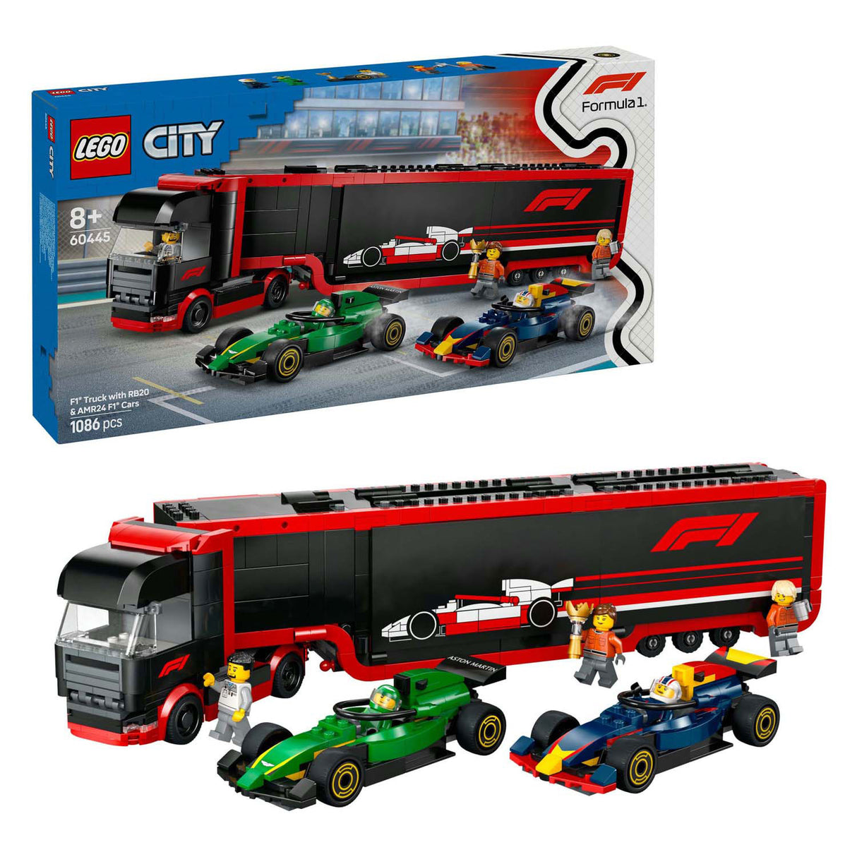 Lego City 60445 F1 LKW mit RB20 und AMR24 F1 -Autos