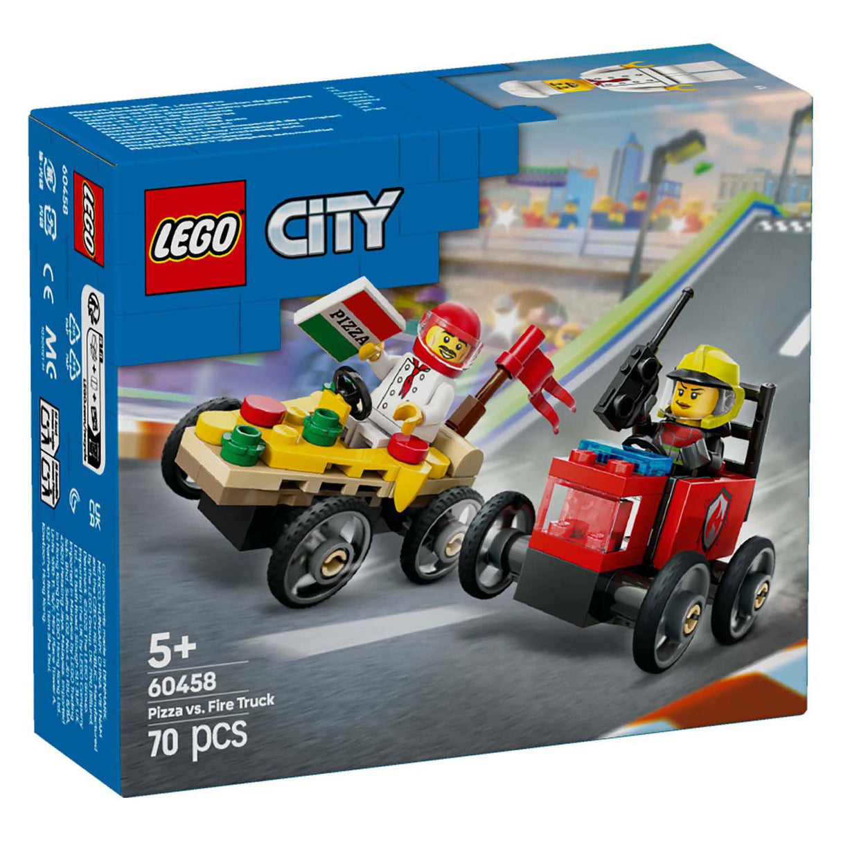 LEGO City 60458 Pakiet samochodów wyścigowych: Pizza Stem Truck vs. Ciężarówka strażacka