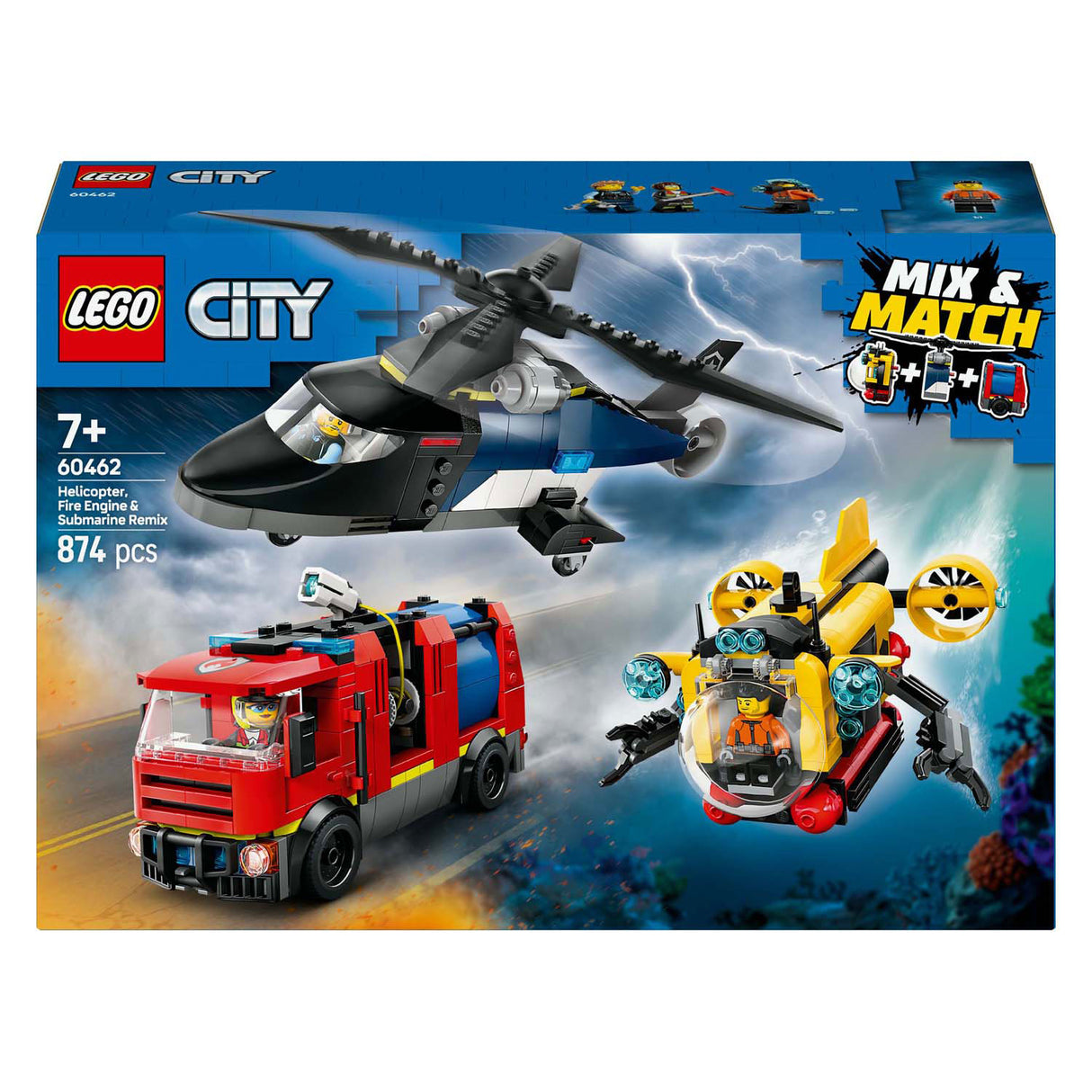 LEGO CITY 60462 Hélicoptère, camion de pompiers et soumix de sous-tire