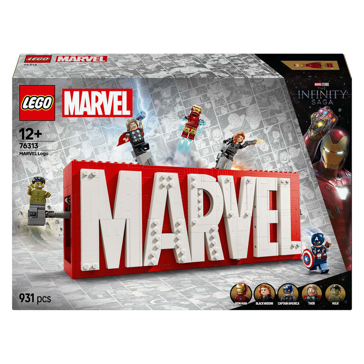 Lego Super Heroes 76313 Marvel -logotyp och minifigurer