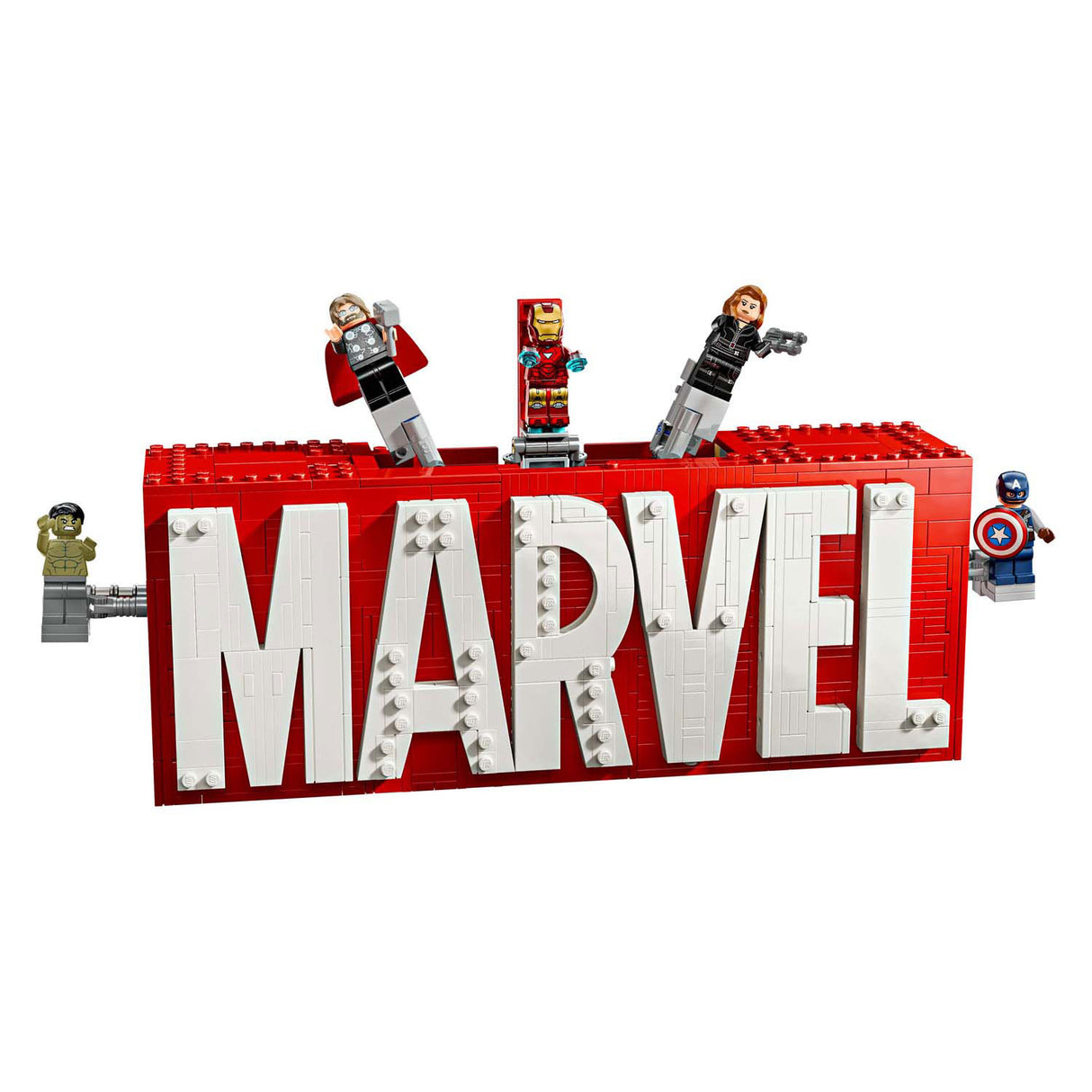 LEGO Super Heroes 76313 Marvel logo and minifigures