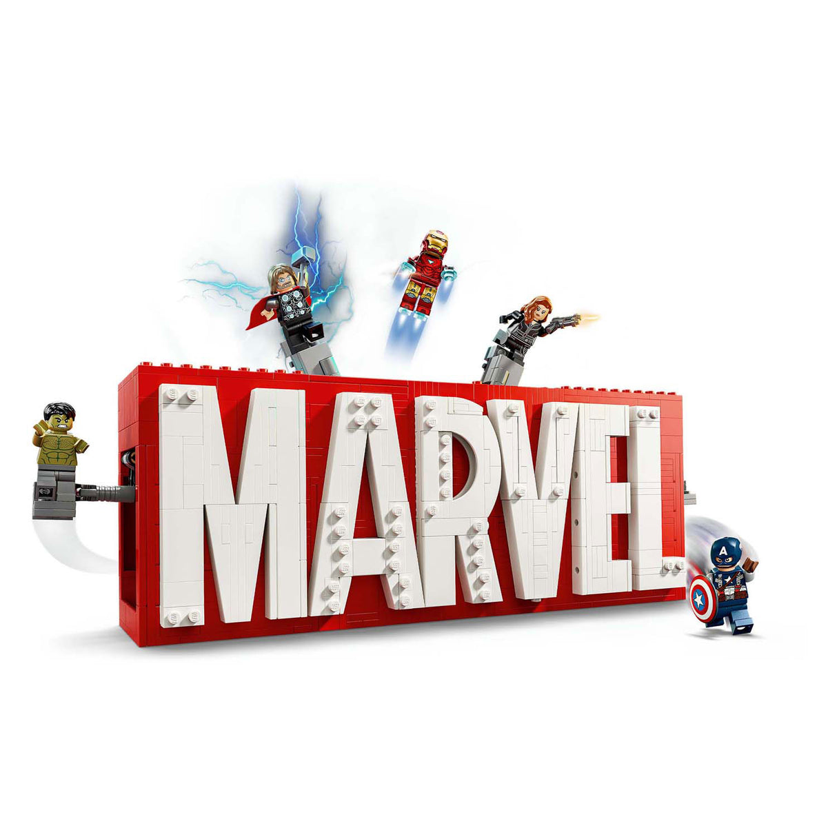 LEGO Super Heroes 76313 Marvel logo and minifigures