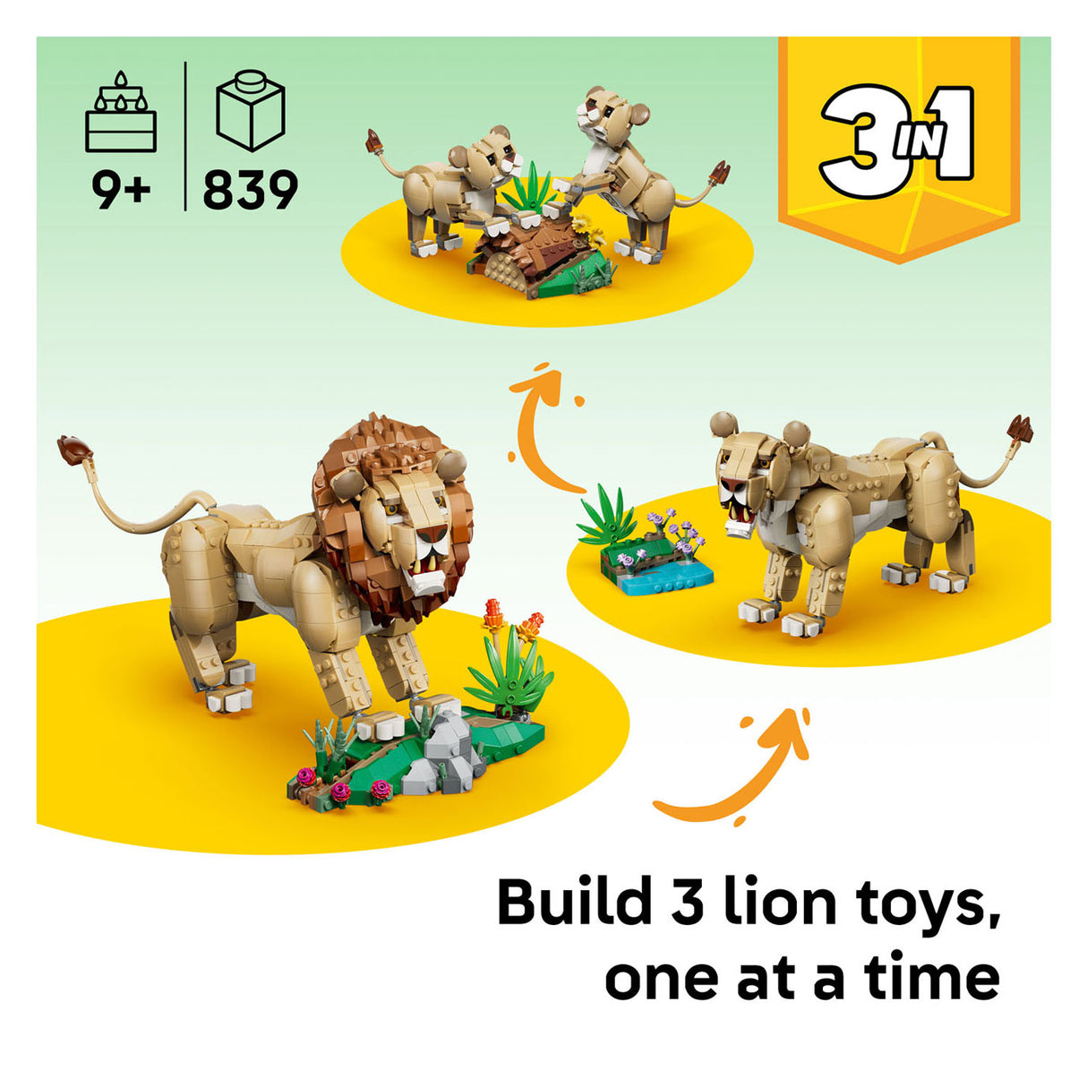Lego creator 3in1 wilde dieren: majestueuze leeuw speelgoed voor kinderen met dieren figuren 31386