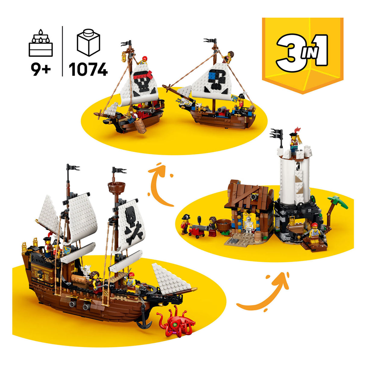 Lego creator 3in1 klassiek piratenschip piraten boot speelgoed voor kinderen 31387