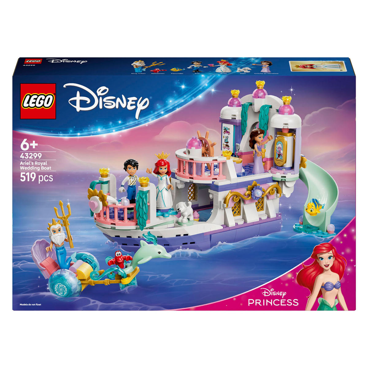 Lego ǀ disney princess ariëls koninklijke trouwboot bouwpakket voor kinderen met 7 poppetjes 43299