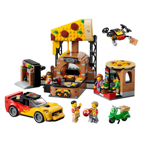 Lego city pizzacentrale met voertuigen pizza speelgoed voor kinderen 60496