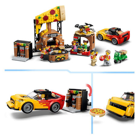 Lego city pizzacentrale met voertuigen pizza speelgoed voor kinderen 60496