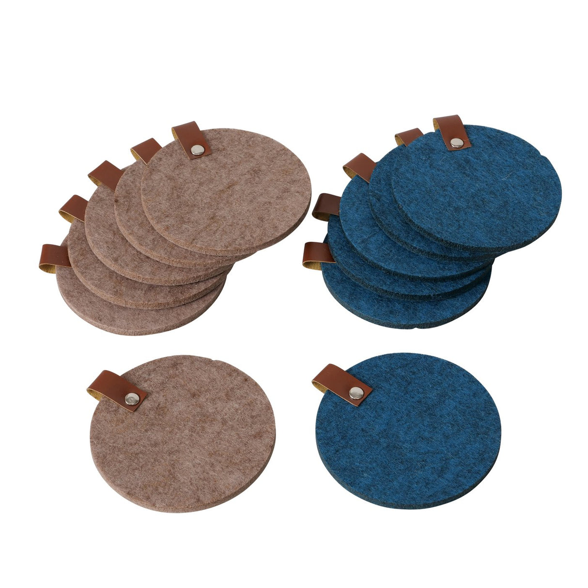 Boltze Home Untersetzer Filz mit Leder 6 Stück D10cm