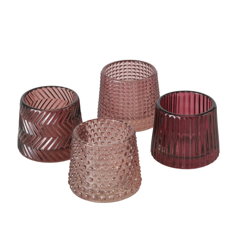 Boltze Home Teelichthalter Glas Sabena Pink H7cm B8cm Hellrosa Dunkelrosa in verschiedenen Designs erhältlich