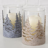 Boltze Home Teelichthalter Glas mit Weihnachtsbäumen h12cm
