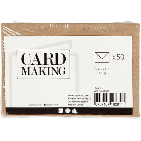 Creativ Company Recycling-Umschlag, Umschlaggröße 7,8 x 11,5 cm, 120 g, natur, 50 Stück 1 Karton