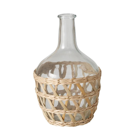 Boltze Home Vase Torino Durchmesser 16 x 25,8 cm aus Glas mit Zuckerrohr