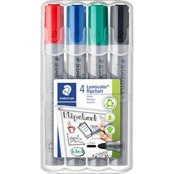 Staedtler Lumocolor Flipchart-Marker 356 mit runder Spitze – Set mit 4 Farben