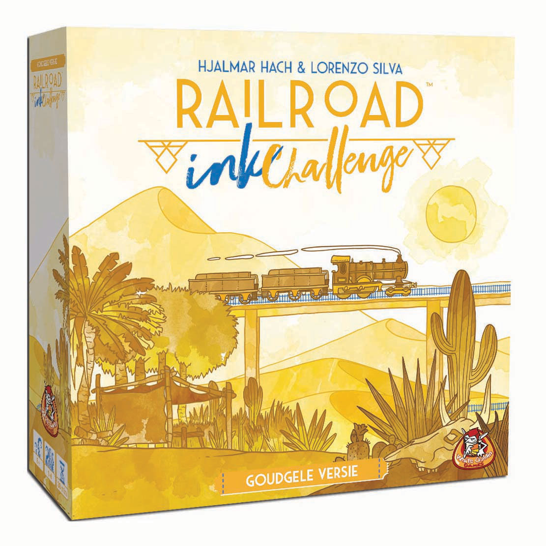Weiße Koboldspiele – Eisenbahntinte (goldgelbe Version) – Würfelspiel – 1 bis 4 Spieler – Rollenschreiben – Puzzlespiel – für die ganze Familie
