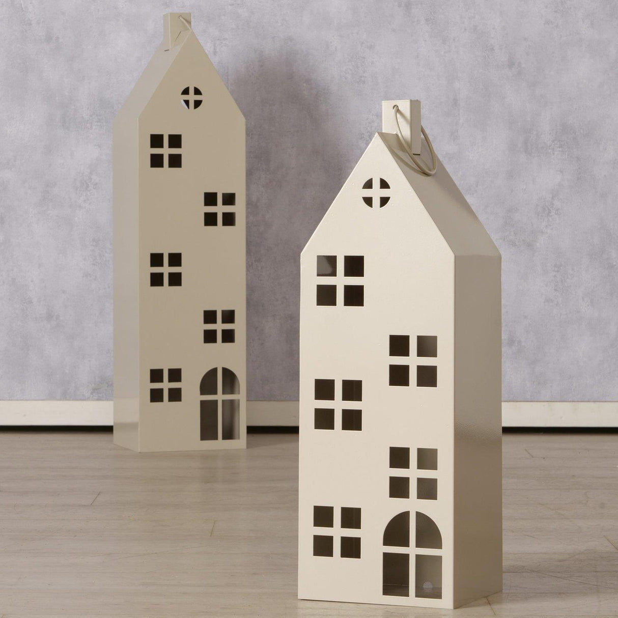 Boltze home lantaarn huis alba 2-delig set h65-93cm b 18-20cm beige binnen