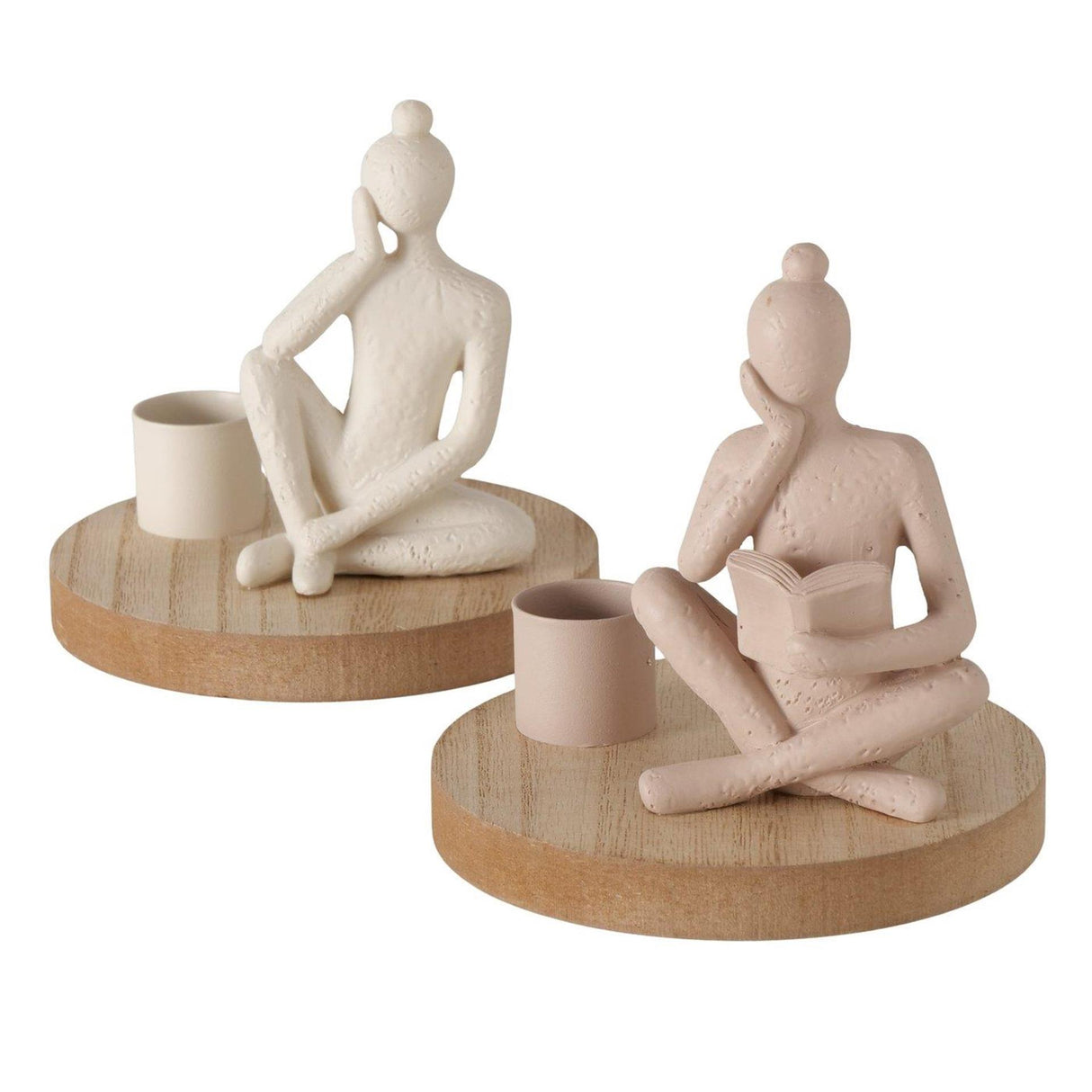 Boltze home kandelaar vrouw me-time h10cm kunsthars beige natuur 2 assorti