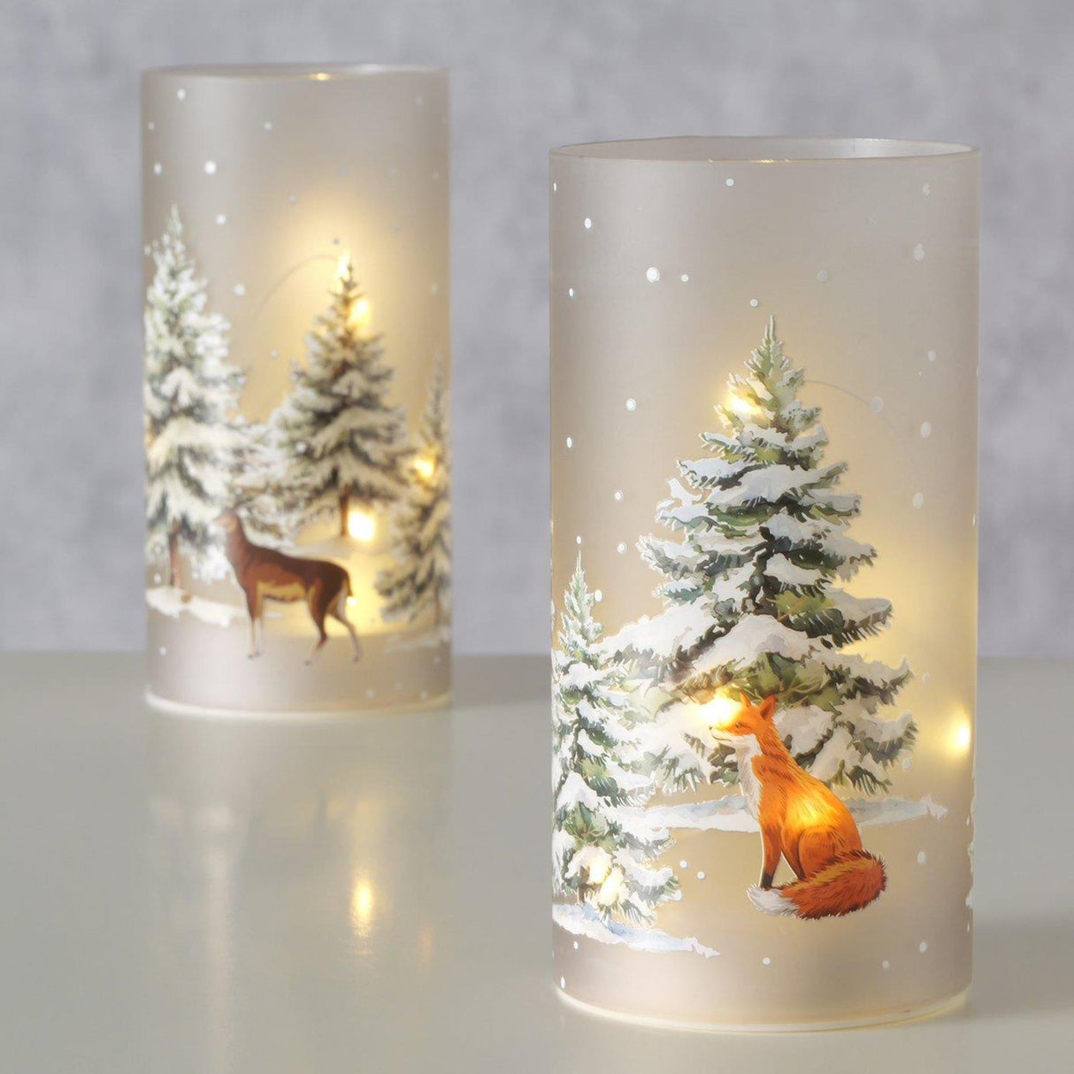 Boltze home led windlicht glowina h18cm glas gelakt bruingrijsgroen 2 assorti