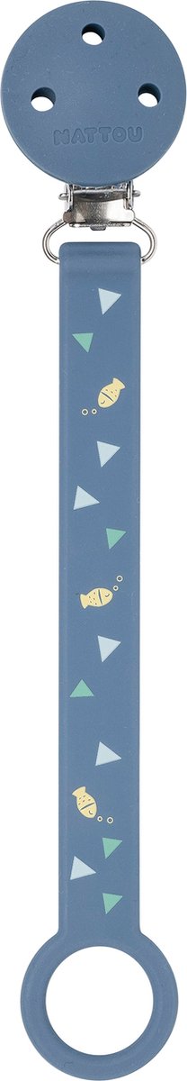 Nattou Silikon - Schnullerkette mit Universalbefestigung - 21 cm - dunkelblaues Muster