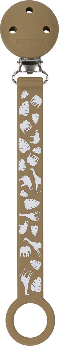 Nattou silicone - fopspeenketting met universele bevestiging - 21 cm - mokka patroon