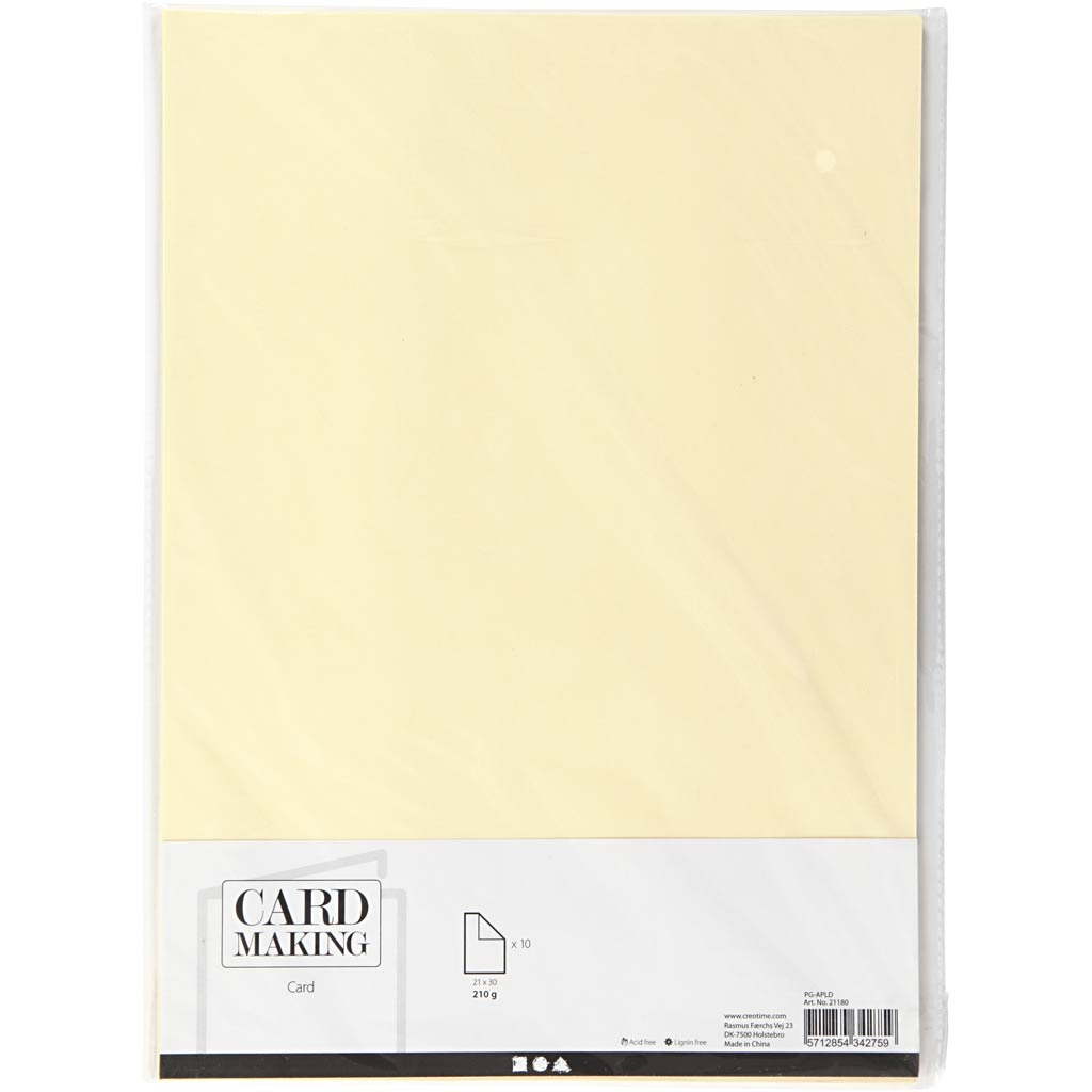 Creativ Firmenkarton, A4, Blatt 210x297 mm, 210 g, pastellgelb, 10 Blatt 1 Karton