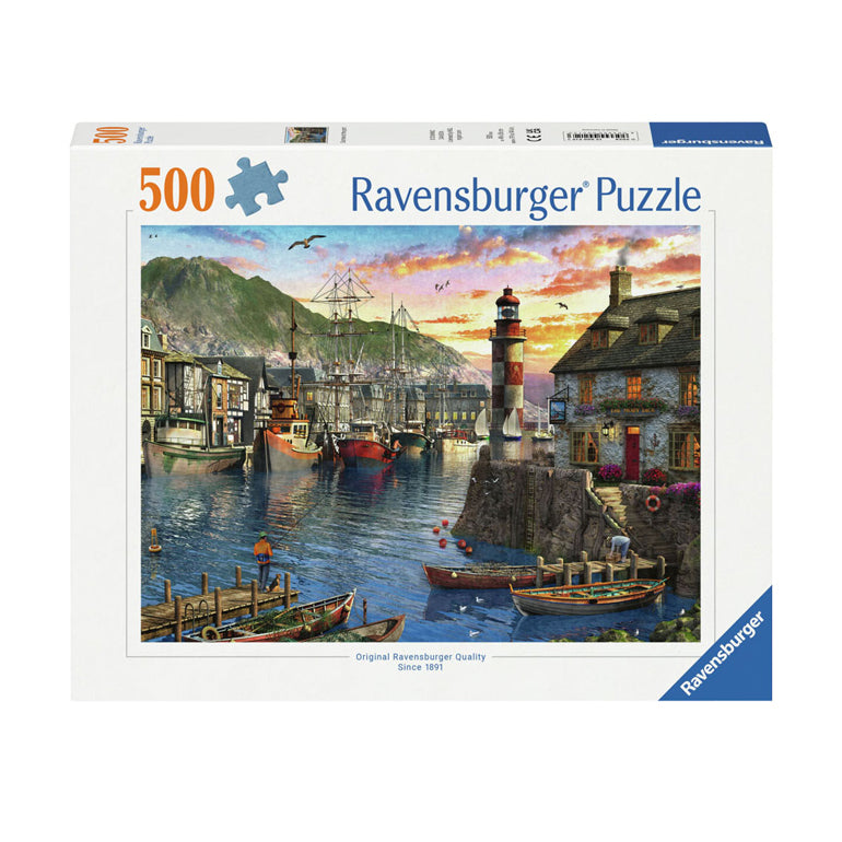 Ravensburger jigsaw puzzle in the morning at the harbor, 500st.