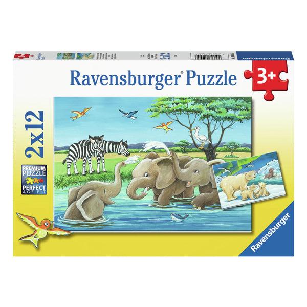 RAVENSBURGER JIGSAW puzzle giovani animali da tutto il mondo, 2x12 PC.