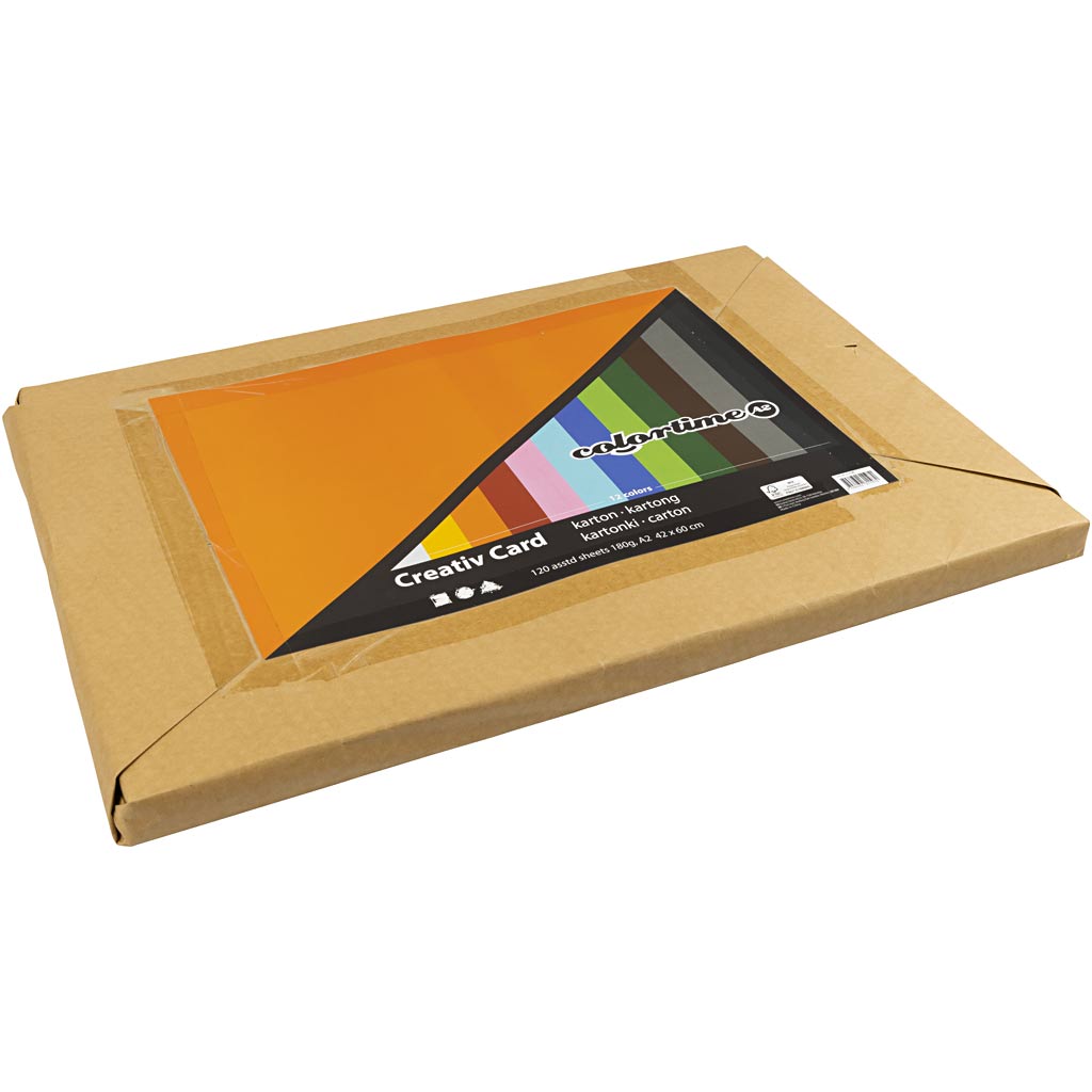 Colortime-Farbkarton, A2, Blatt 420 x 594 mm, 180 g, verschiedene Farben, 120 verschiedene Blätter, 1 Karton