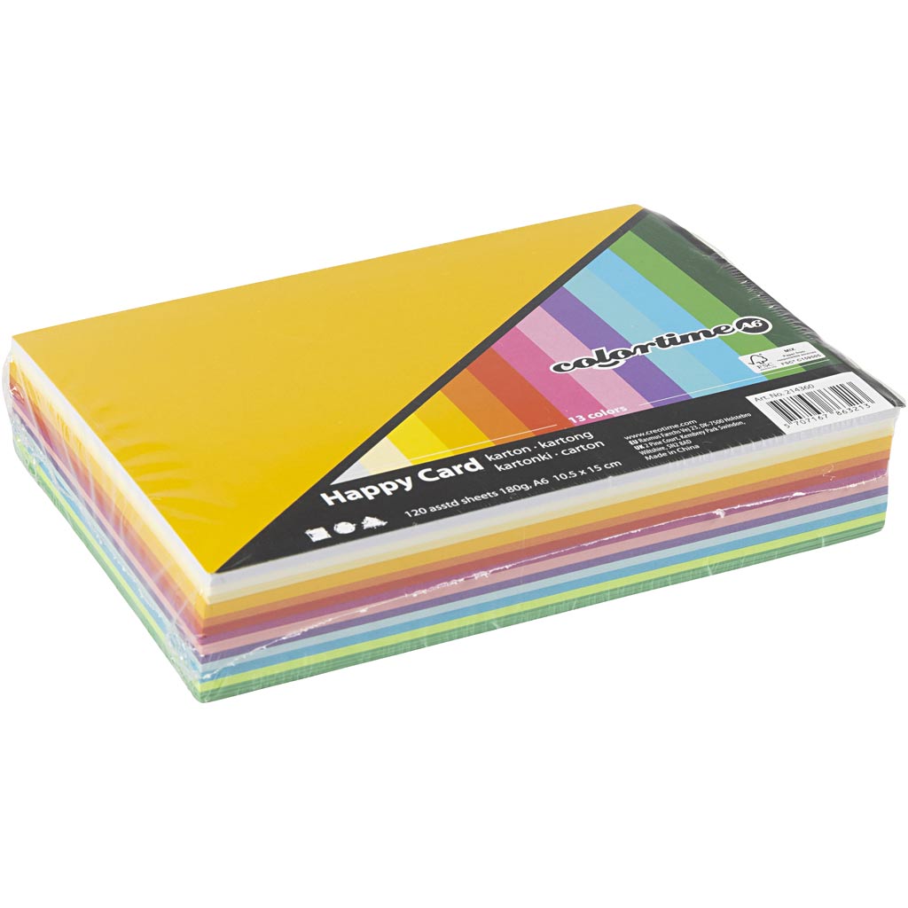 Colortime Frühlingskarton, A6, Blatt 105x148 mm, 180 gr, verschiedene Farben, 120 verschiedene Blätter 1 Karton
