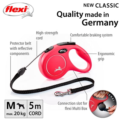 Flexi-Produkte, einziehbare Linie, neues klassisches Kabel, rot, 5 Meter, bis zu 20 kg