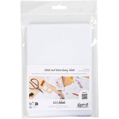 Wasserlösliche Stickbögen der Firma Creativ, A5, Blatt 148,5 x 210 mm, weiß, 24 Blatt 1 Box